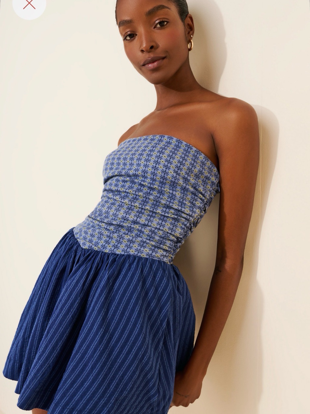 Free People Blue Strapless Smocked Dress
